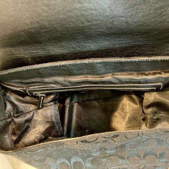 COACH LARGE SIGNATURE SATCHEL F045-5774 BLACK CANVAS W/ LEATHER TRIM - Picture 4 of 7